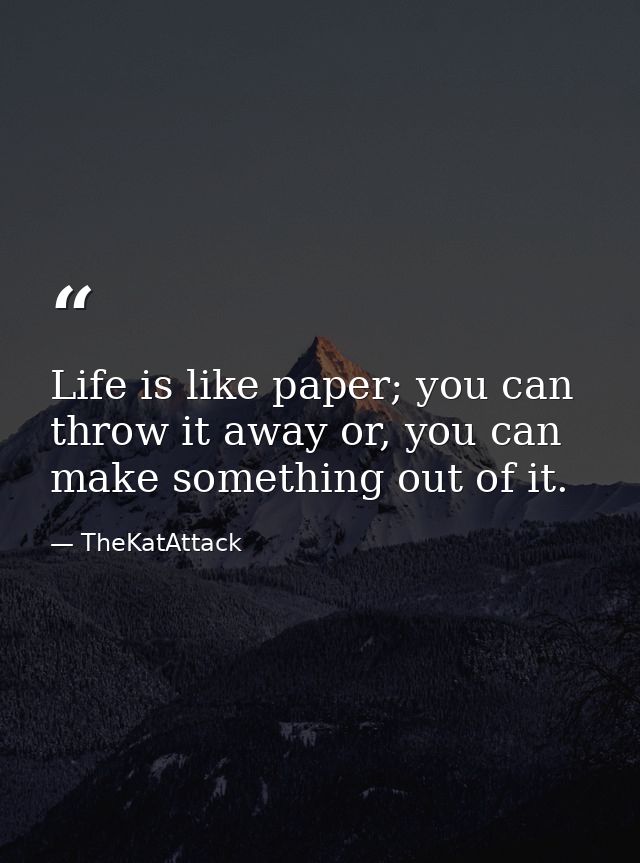 Life is like paper; you can throw it away or, you can make something out of it. — TheKatAttack