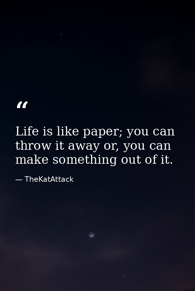 Life is like paper; you can throw it away or, you can make something out of it. — TheKatAttack