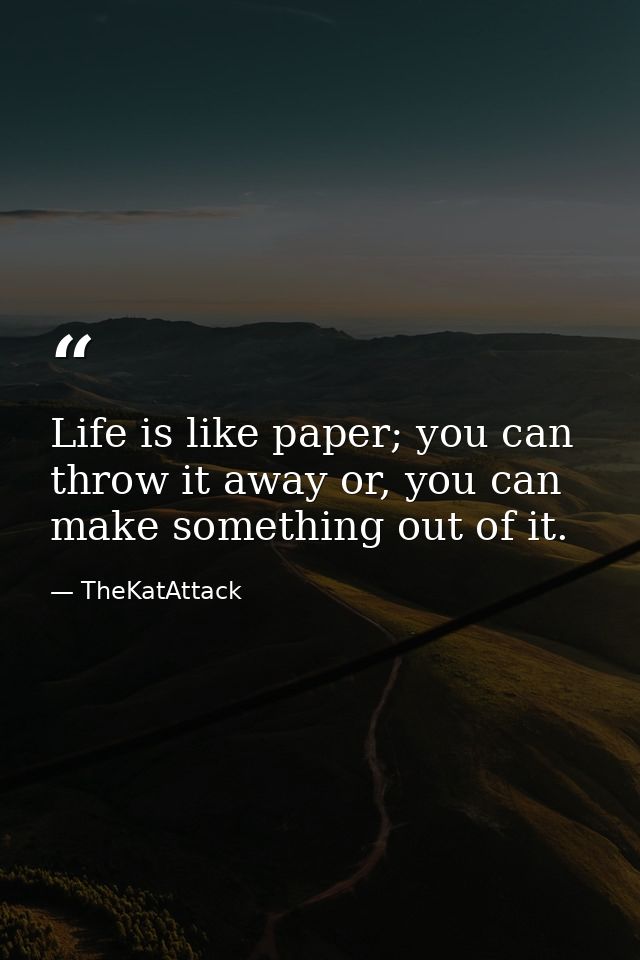 Life is like paper; you can throw it away or, you can make something out of it. — TheKatAttack