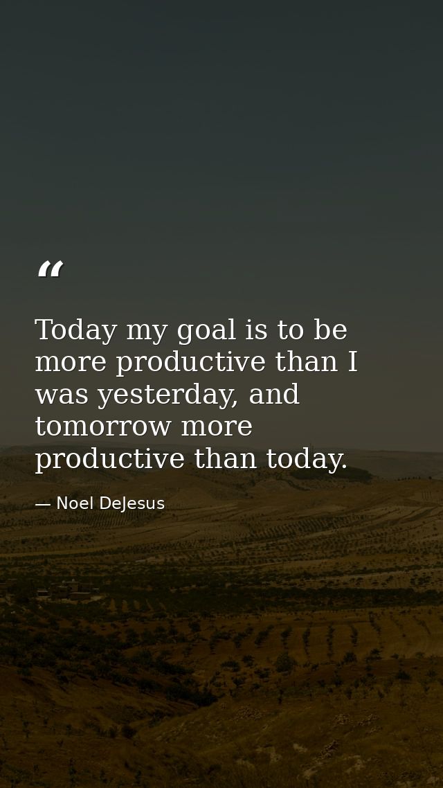 Today my goal is to be more productive than I was yesterday, and tomorrow more productive than today. — Noel DeJesus