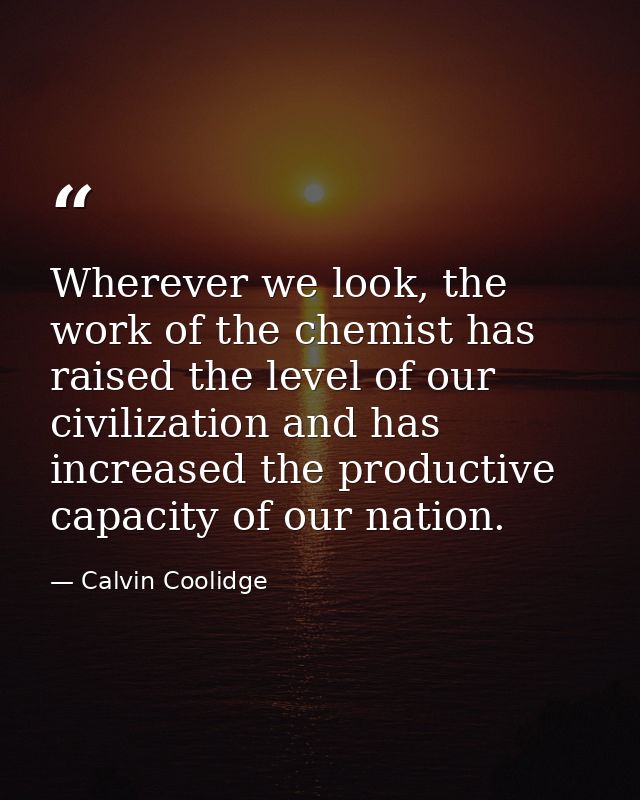 Wherever we look, the work of the chemist has raised the level of our civilization and has increased the productive capa — Calvin Coolidge