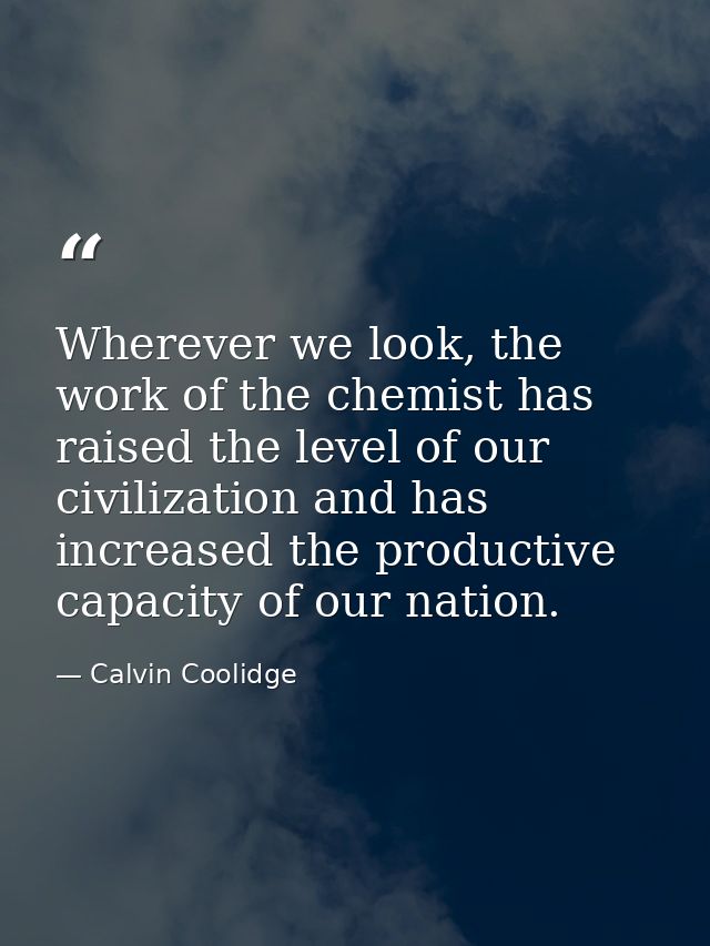 Wherever we look, the work of the chemist has raised the level of our civilization and has increased the productive capa — Calvin Coolidge