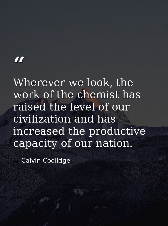 Wherever we look, the work of the chemist has raised the level of our civilization and has increased the productive capa — Calvin Coolidge