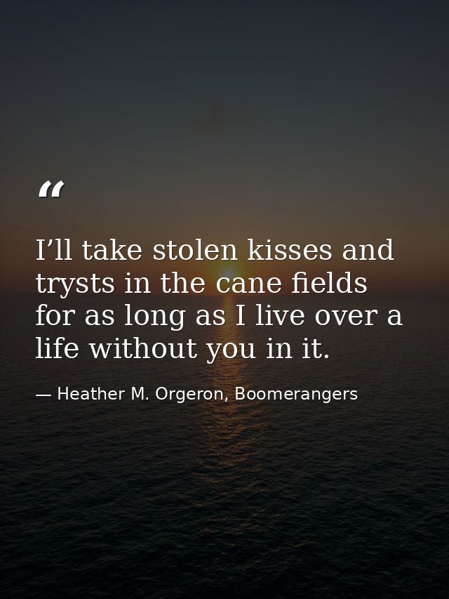 I’ll take stolen kisses and trysts in the cane fields for as long as I live over a life without you in it. — Heather M. Orgeron, Boomerangers