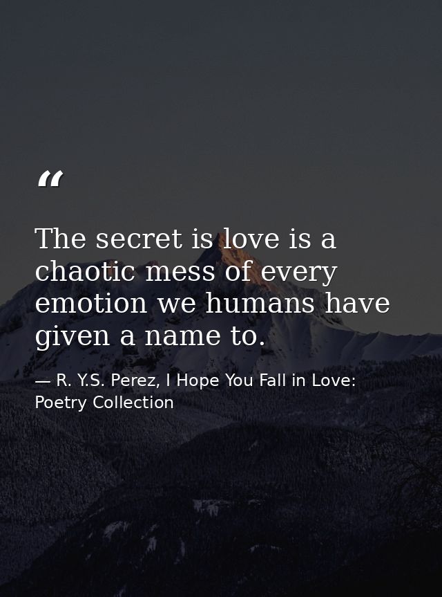 The secret is love is a chaotic mess of every emotion we humans have given a name to. — R. Y.S. Perez, I Hope You Fall in Love: Poetry Collection