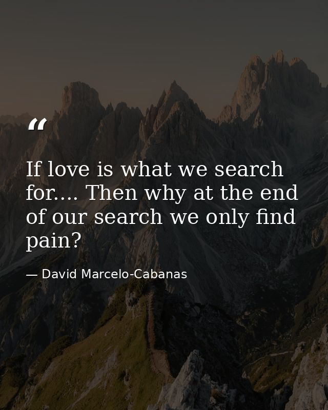If love is what we search for.... Then why at the end of our search we only find pain? — David Marcelo-Cabanas