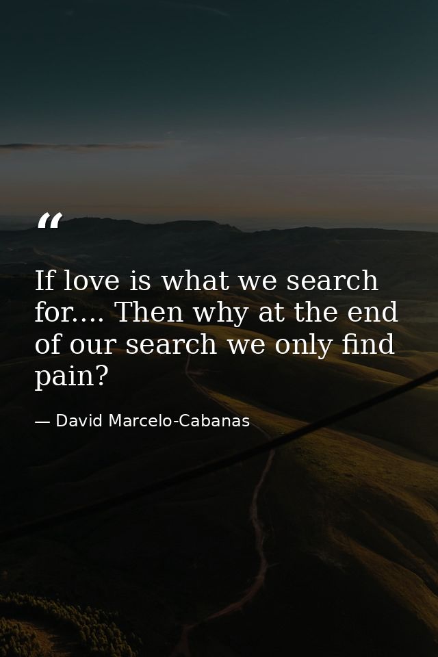 If love is what we search for.... Then why at the end of our search we only find pain? — David Marcelo-Cabanas