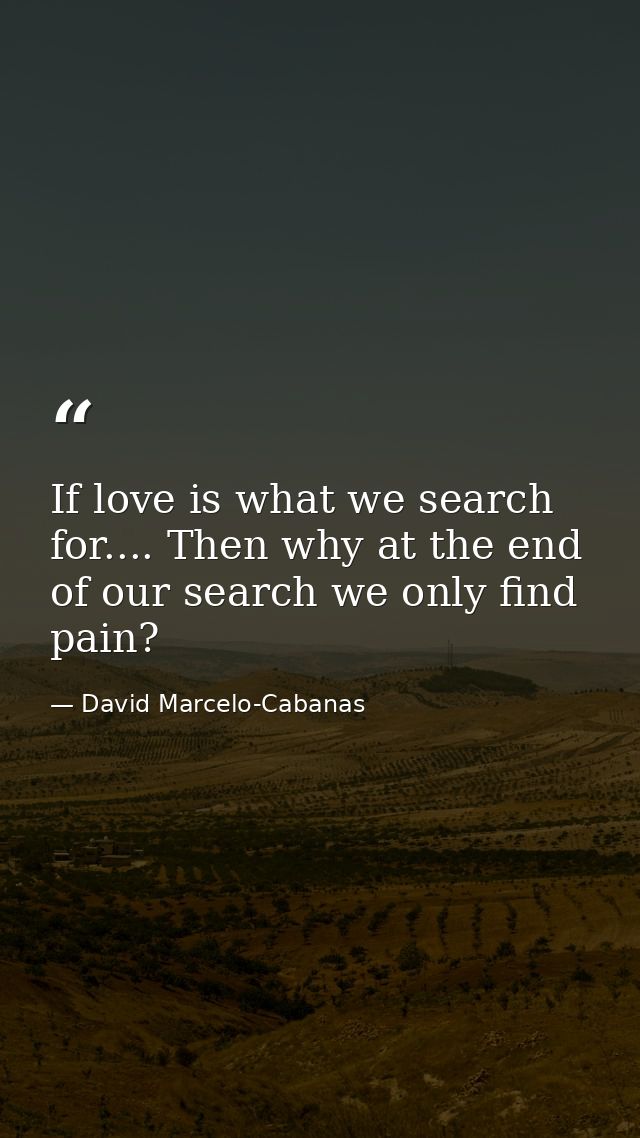 If love is what we search for.... Then why at the end of our search we only find pain? — David Marcelo-Cabanas