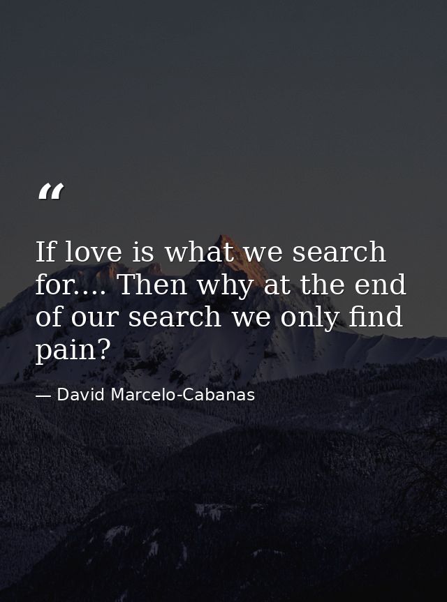 If love is what we search for.... Then why at the end of our search we only find pain? — David Marcelo-Cabanas