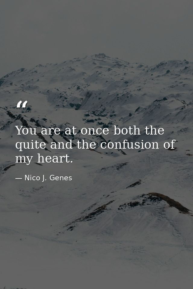 You are at once both the quite and the confusion of my heart. — Nico J. Genes