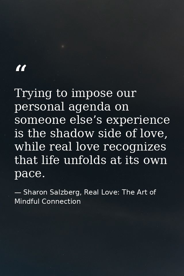 Trying to impose our personal agenda on someone else’s experience is the shadow side of love, while real love recognizes — Sharon Salzberg, Real Love: The Art of Mindful Connection