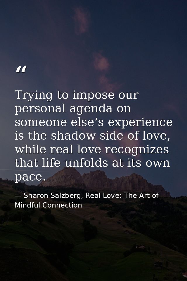 Trying to impose our personal agenda on someone else’s experience is the shadow side of love, while real love recognizes — Sharon Salzberg, Real Love: The Art of Mindful Connection