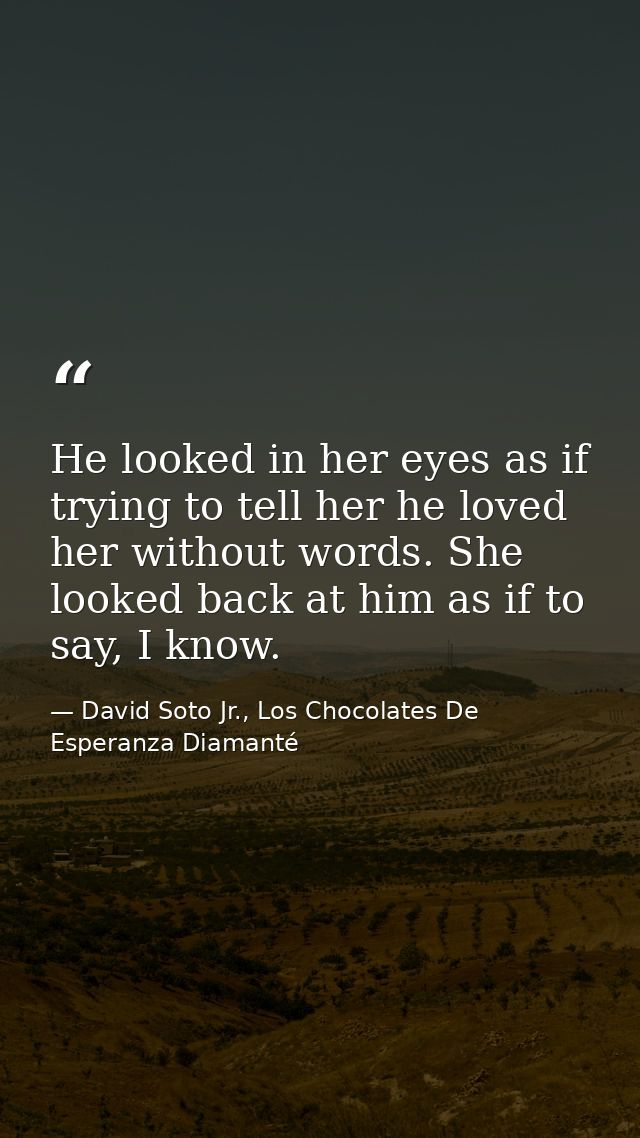 He looked in her eyes as if trying to tell her he loved her without words. She looked back at him as if to say, I know. — David Soto Jr., Los Chocolates De Esperanza Diamanté