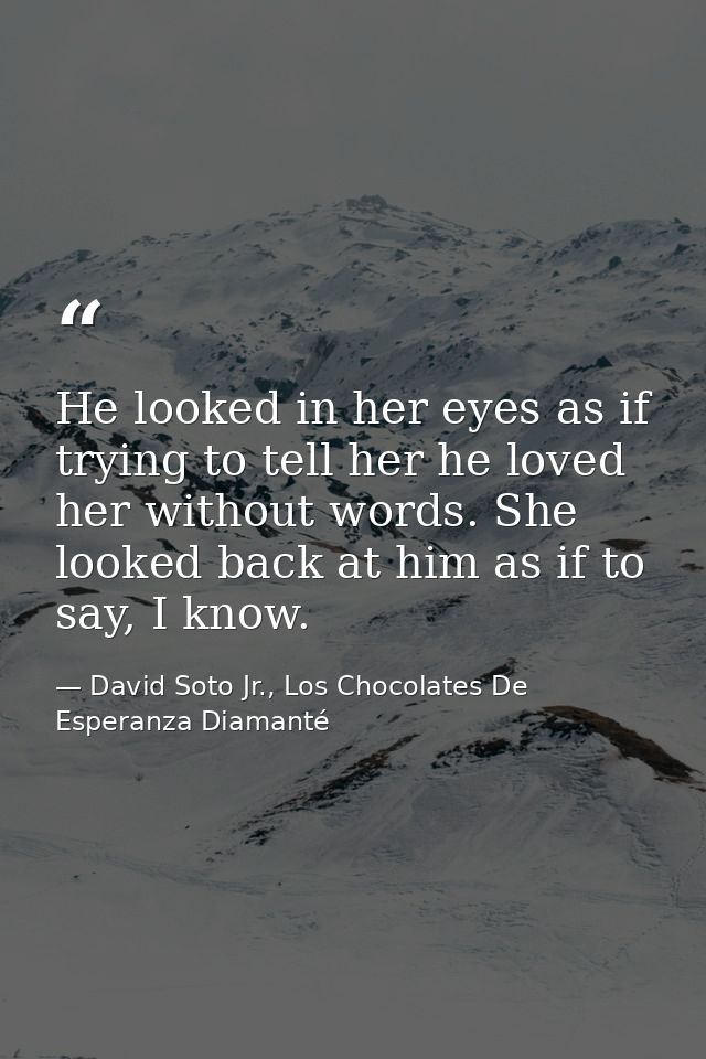 He looked in her eyes as if trying to tell her he loved her without words. She looked back at him as if to say, I know. — David Soto Jr., Los Chocolates De Esperanza Diamanté