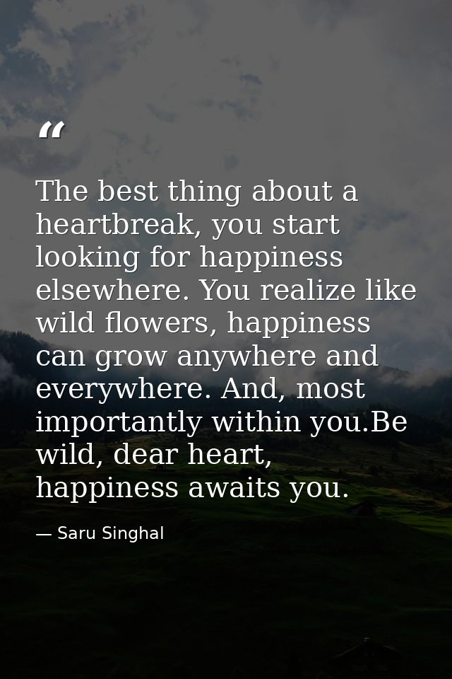 The best thing about a heartbreak, you start looking for happiness elsewhere. You realize like wild flowers, happiness c — Saru Singhal