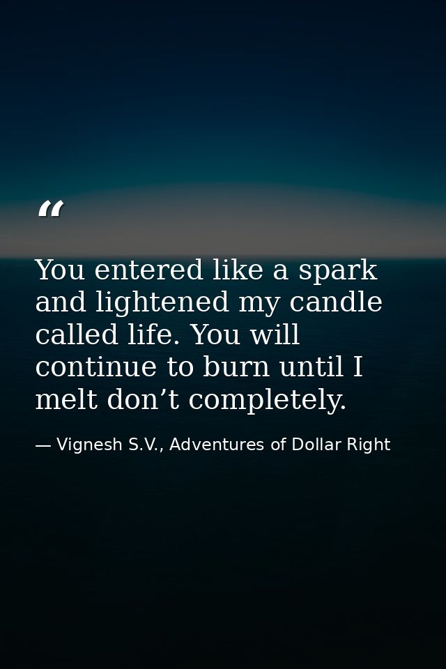 You entered like a spark and lightened my candle called life. You will continue to burn until I melt don’t completely. — Vignesh S.V., Adventures of Dollar Right