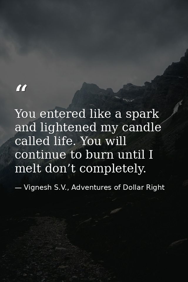 You entered like a spark and lightened my candle called life. You will continue to burn until I melt don’t completely. — Vignesh S.V., Adventures of Dollar Right