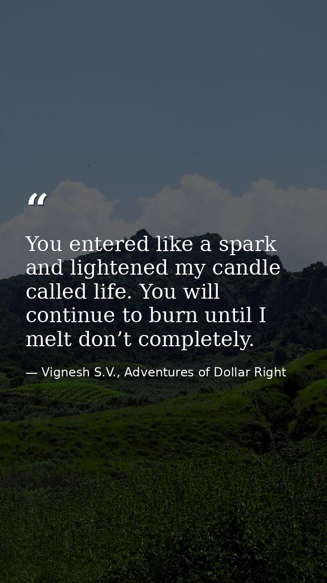 You entered like a spark and lightened my candle called life. You will continue to burn until I melt don’t completely. — Vignesh S.V., Adventures of Dollar Right