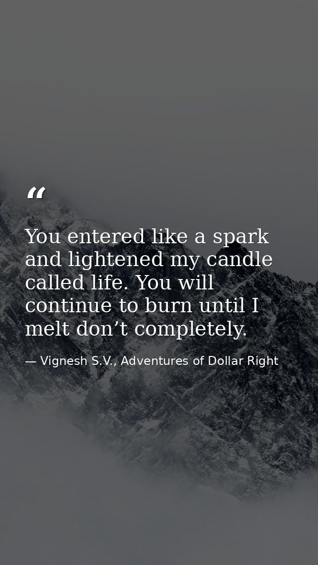 You entered like a spark and lightened my candle called life. You will continue to burn until I melt don’t completely. — Vignesh S.V., Adventures of Dollar Right