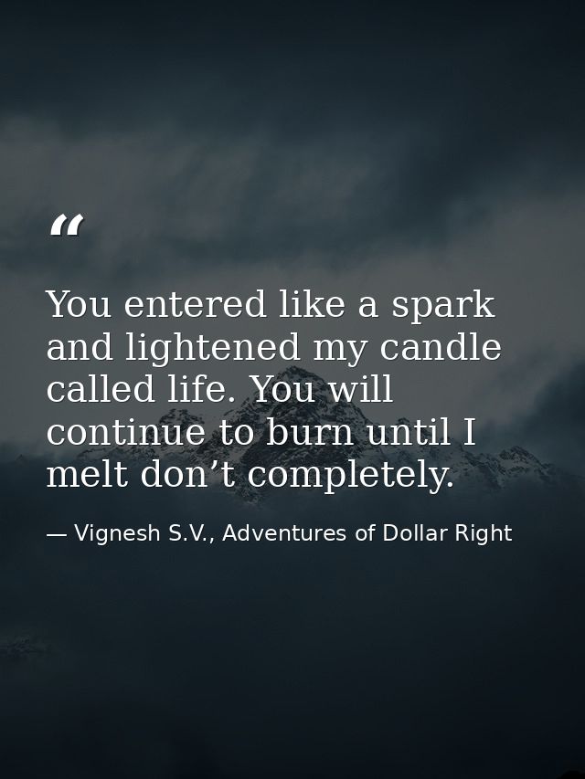 You entered like a spark and lightened my candle called life. You will continue to burn until I melt don’t completely. — Vignesh S.V., Adventures of Dollar Right