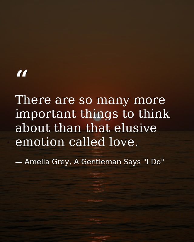 There are so many more important things to think about than that elusive emotion called love. — Amelia Grey, A Gentleman Says "I Do"