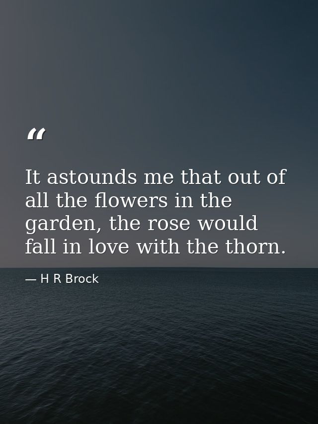 It astounds me that out of all the flowers in the garden, the rose would fall in love with the thorn. — H R Brock