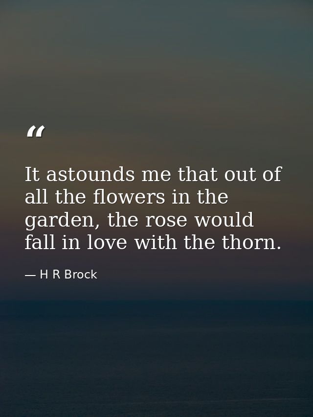 It astounds me that out of all the flowers in the garden, the rose would fall in love with the thorn. — H R Brock