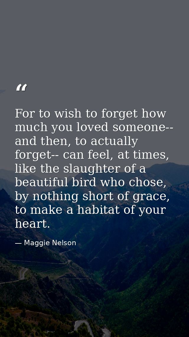 For to wish to forget how much you loved someone-- and then, to actually forget-- can feel, at times, like the slaughter — Maggie Nelson