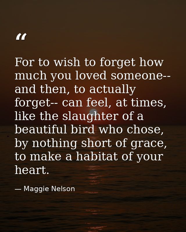 For to wish to forget how much you loved someone-- and then, to actually forget-- can feel, at times, like the slaughter — Maggie Nelson