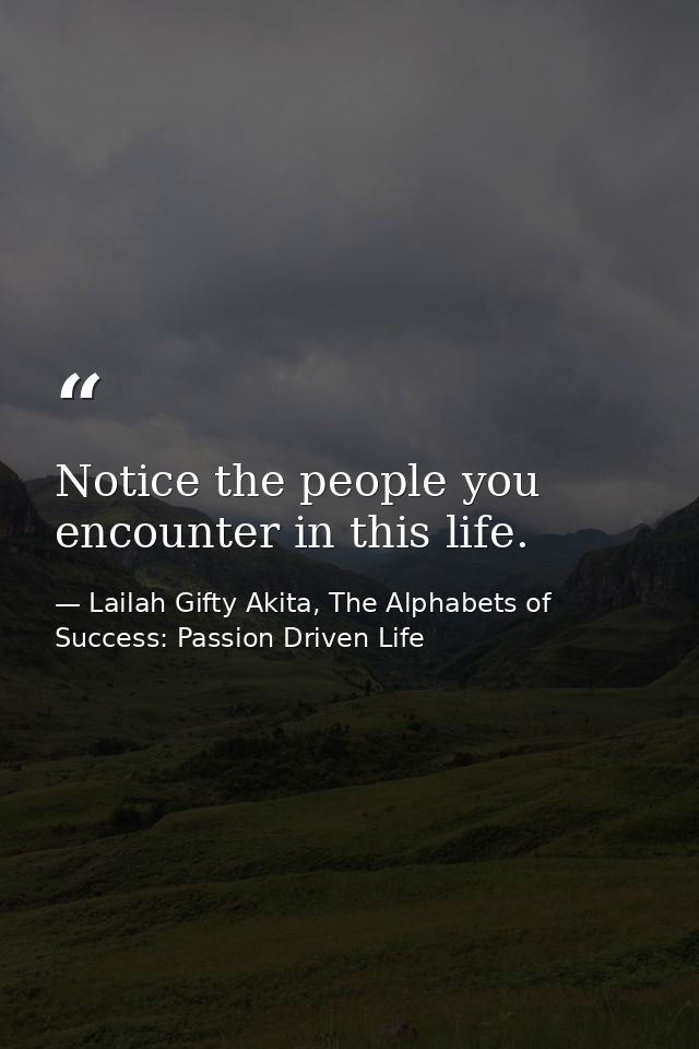 Notice the people you encounter in this life. — Lailah Gifty Akita, The Alphabets of  Success: Passion Driven Life