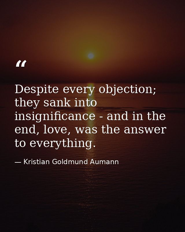 Despite every objection; they sank into insignificance - and in the end, love, was the answer to everything. — Kristian Goldmund Aumann