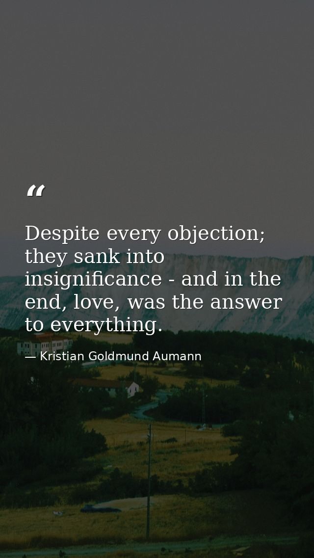 Despite every objection; they sank into insignificance - and in the end, love, was the answer to everything. — Kristian Goldmund Aumann