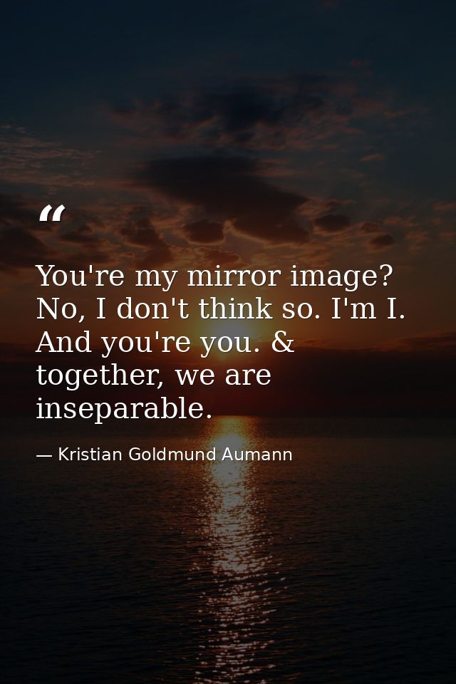 You're my mirror image? No, I don't think so. I'm I. And you're you. & together, we are inseparable. — Kristian Goldmund Aumann