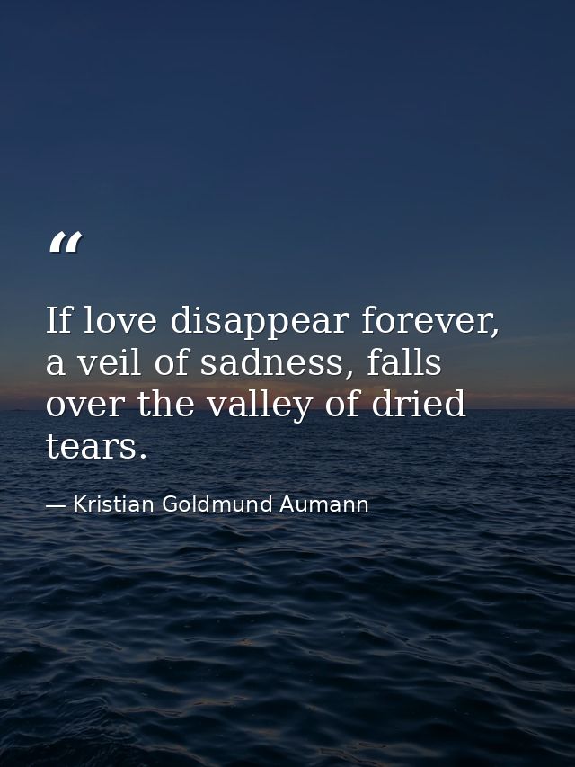 If love disappear forever, a veil of sadness, falls over the valley of dried tears. — Kristian Goldmund Aumann