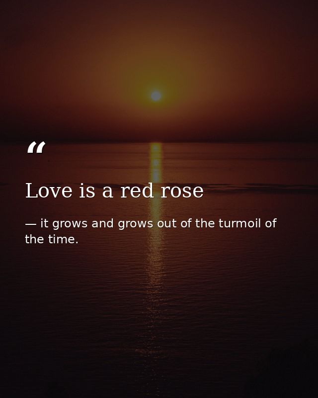 Love is a red rose — it grows and grows out of the turmoil of the time.