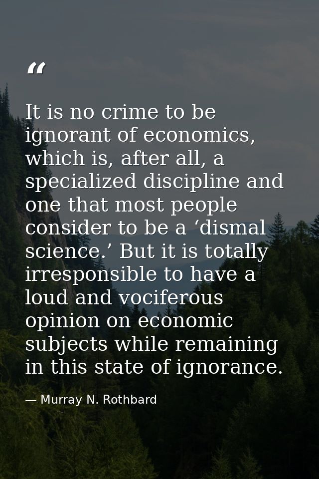 It is no crime to be ignorant of economics, which is, after all, a specialized discipline and one that most people consi — Murray N. Rothbard