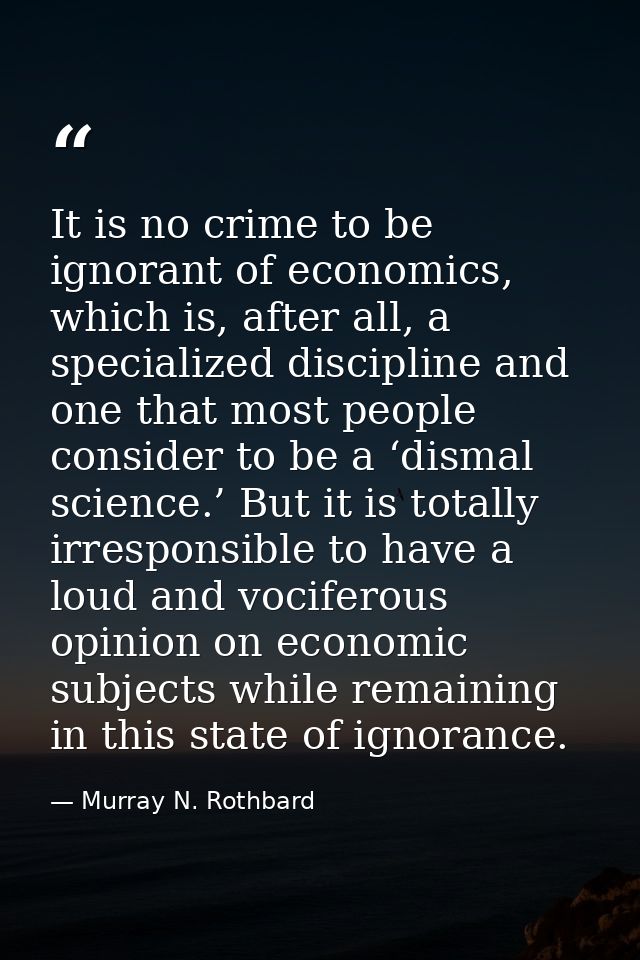 It is no crime to be ignorant of economics, which is, after all, a specialized discipline and one that most people consi — Murray N. Rothbard
