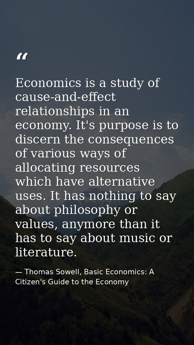 Economics is a study of cause-and-effect relationships in an economy. It's purpose is to discern the consequences of var — Thomas Sowell, Basic Economics: A Citizen's Guide to the Economy