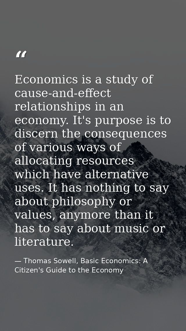 Economics is a study of cause-and-effect relationships in an economy. It's purpose is to discern the consequences of var — Thomas Sowell, Basic Economics: A Citizen's Guide to the Economy
