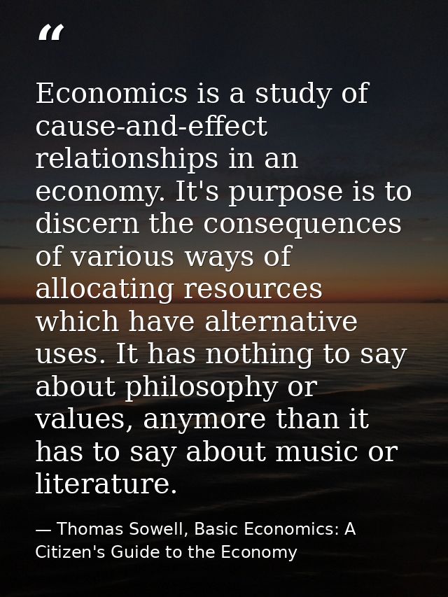 Economics is a study of cause-and-effect relationships in an economy. It's purpose is to discern the consequences of var — Thomas Sowell, Basic Economics: A Citizen's Guide to the Economy