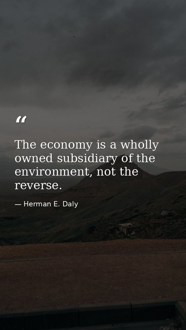 The economy is a wholly owned subsidiary of the environment, not the reverse. — Herman E. Daly