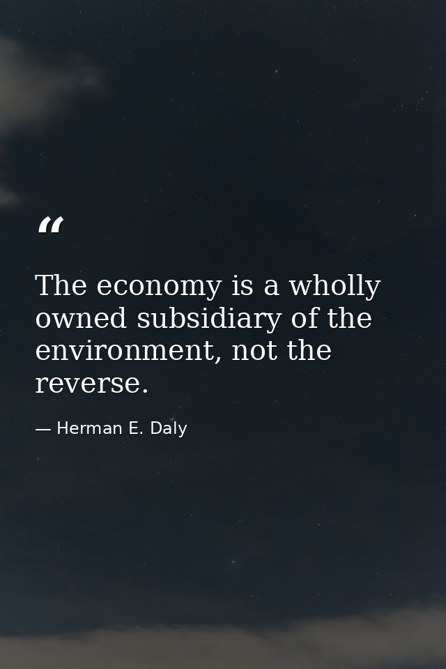 The economy is a wholly owned subsidiary of the environment, not the reverse. — Herman E. Daly