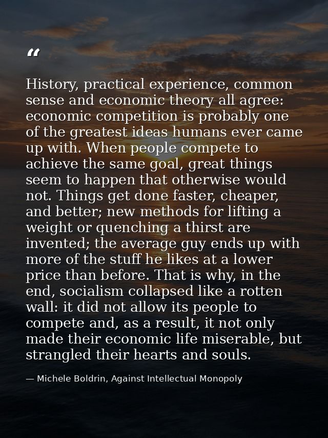 History, practical experience, common sense and economic theory all agree: economic competition is probably one of the g — Michele Boldrin, Against Intellectual Monopoly