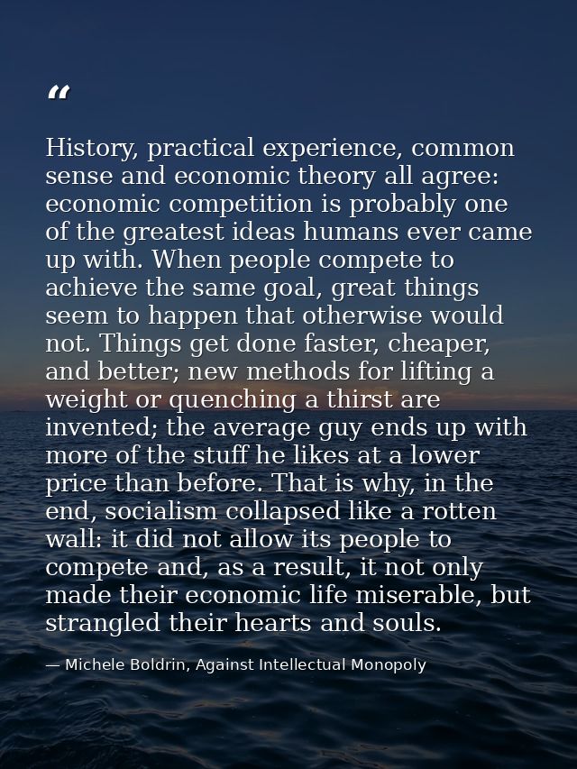 History, practical experience, common sense and economic theory all agree: economic competition is probably one of the g — Michele Boldrin, Against Intellectual Monopoly