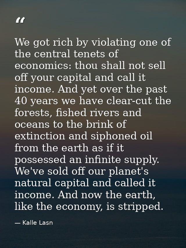 We got rich by violating one of the central tenets of economics: thou shall not sell off your capital and call it income — Kalle Lasn