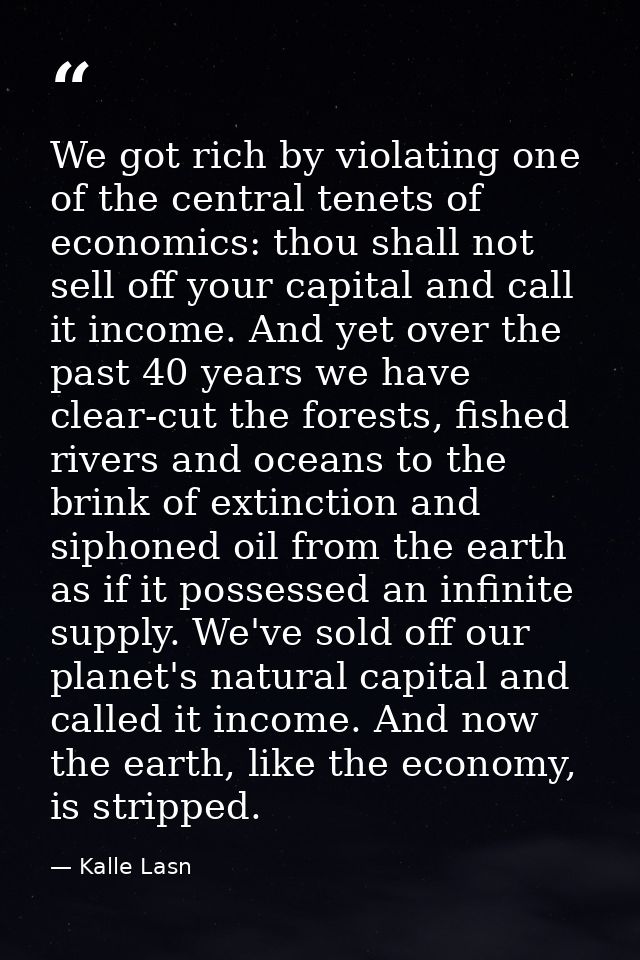 We got rich by violating one of the central tenets of economics: thou shall not sell off your capital and call it income — Kalle Lasn
