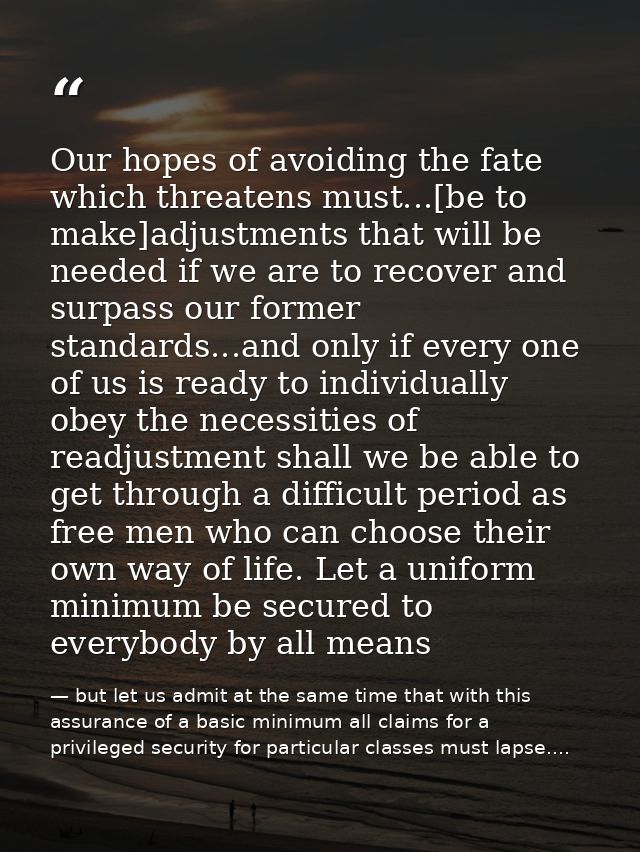 Our hopes of avoiding the fate which threatens must...[be to make]adjustments that will be needed if we are to recover a — but let us admit at the same time that with this assurance of a basic minimum all claims for a privileged security for particular classes must lapse....