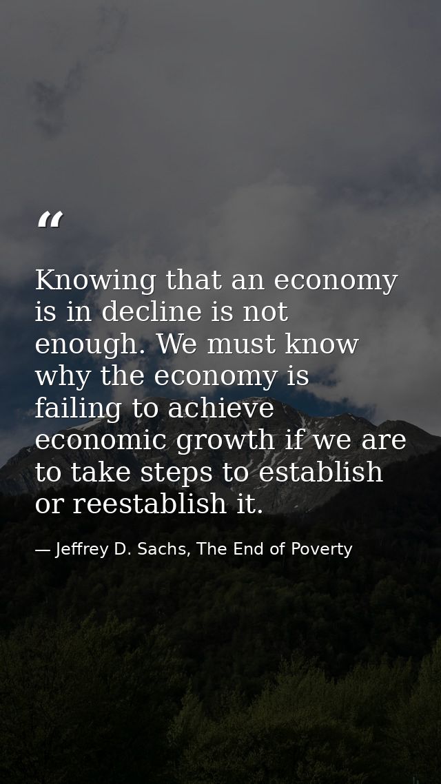 Knowing that an economy is in decline is not enough. We must know why the economy is failing to achieve economic growth  — Jeffrey D. Sachs, The End of Poverty