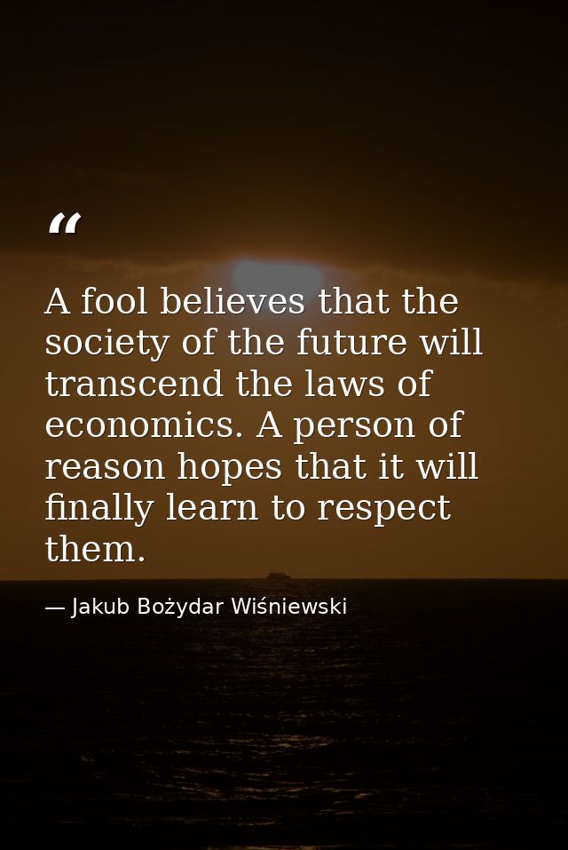 A fool believes that the society of the future will transcend the laws of economics. A person of reason hopes that it wi — Jakub Bożydar Wiśniewski