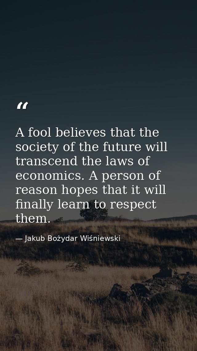 A fool believes that the society of the future will transcend the laws of economics. A person of reason hopes that it wi — Jakub Bożydar Wiśniewski